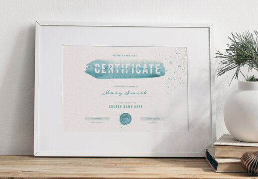 Watercolor Style Certificate of Completion Layout
