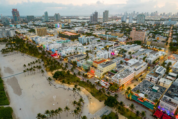 Hotels on Ocean Drive Miami Beach aerial photography