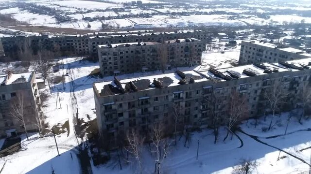 Abandoned, abandoned multi-storey buildings taken from a quadcopter, ghost town