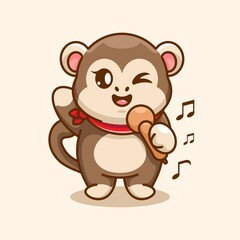 Obraz na płótnie Canvas Cute monkey singing cartoon design