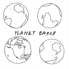 A simple graphic image of the planet earth. Hand-drawn in a simple style. Doodle style.
