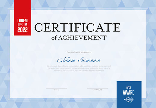 Blue and Red Horizontal Certificate Template with Triangles
