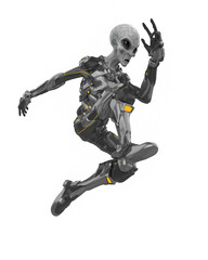 alien grey warrior is jumping