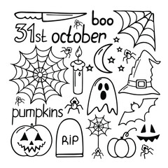 Halloween line icons set. Vector illustration isolated on white.