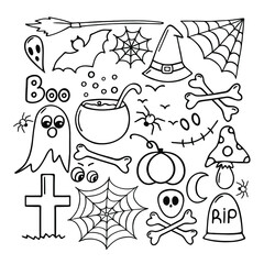 Halloween line icons set. Vector illustration isolated on white.