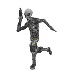 alien grey warrior is running
