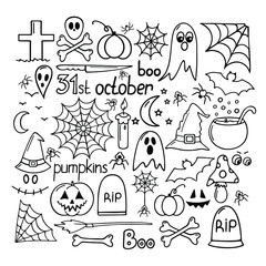 Halloween line icons set. Vector illustration isolated on white.