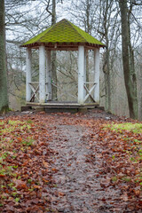 gazebo in the forest in the autumn season