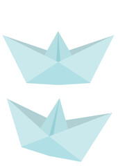 Paper origami boat ship light blue vector svg