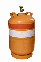 Metal cylinder for storing propane-butane gas. Container for carrying compressed gas.