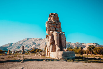  Colossus of Memnon in Luxor. Big statues near the Valley of Kings. Egypt