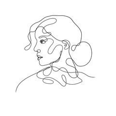 One line hand drawn woman with a book. Vector illustration isolated on background. 