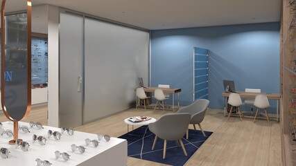 interior design of an optician and glasses store 4 3D rendering 3D illustration 3D art