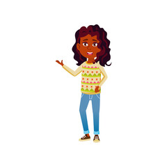 cute african girl speak fun story cartoon vector. cute african girl speak fun story character. isolated flat cartoon illustration