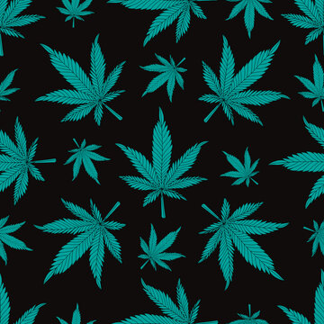 Cannabis Pattern.hemp Leaves On A Black Background