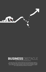 silhouette of businessman crawling on broken graph. Concept for depression business and obstacle.