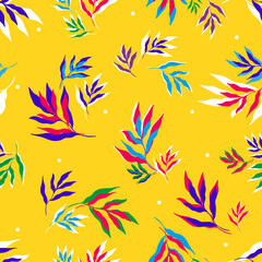 Seamless pattern of colorful tropical leaves
