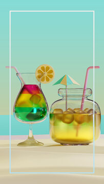 Summer Glass And Jar 3D Rendering Illustration