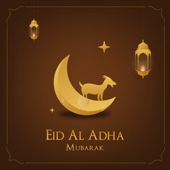 Fototapeta na wymiar Eid al adha mubarak - festival card. Luxury Eid al adha greeting for social media post and banner with gold theme.