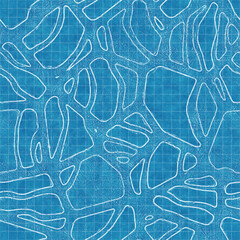 Seamless bright blue blueprint pattern for textile and print. High quality illustration. Technical engineering blue-print draft design. Graphic motif for background, wallpaper, or surface design print