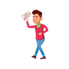 happy boy student with good test result go home cartoon vector. happy boy student with good test result go home character. isolated flat cartoon illustration
