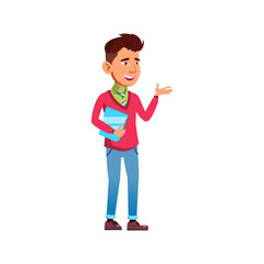 happiness boy student meeting friends cartoon vector. happiness boy student meeting friends character. isolated flat cartoon illustration