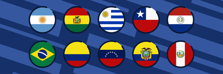 South American football cup 2021 . Set of national flags team . Vector for South American Tournament.  It will be held in Brazil. Suitable for card, poster and banner 