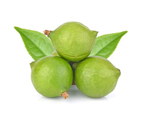 Macadamia and green leaf isolated on white background