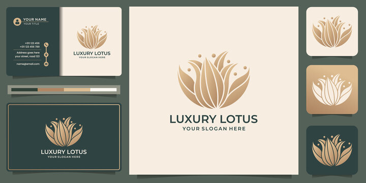 luxury lotus logo design. Abstract flower lotus concept with business card template. Premium vector - Powered by Adobe