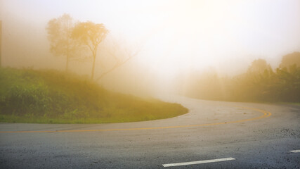 Foggy road on the moutain, This is a dangerous road in Northern Thailand..