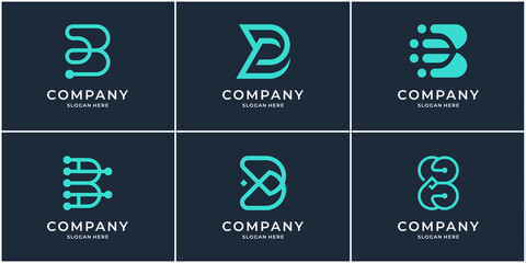 Set of letter B tech logo design. Abstract initial B logo with line art style. © suneo_99