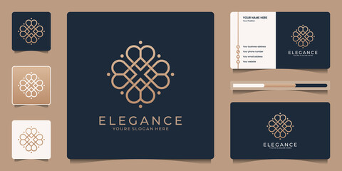 Luxury abstract golden flower logo design with business card template. Beauty icon for salon, spa, message and skin care.