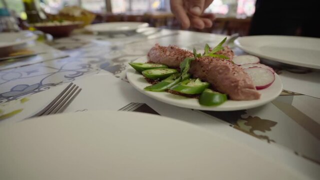 Serving dishes of traditional Lebanese cuisine, Raw Meat Kibbeh
