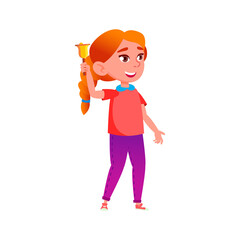 excited girl pupil ring bell on back to school day cartoon vector. excited girl pupil ring bell on back to school day character. isolated flat cartoon illustration