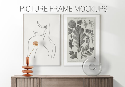Frames Mockup on Wooden Sideboard