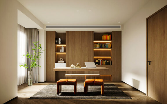 3d render of home office, study room