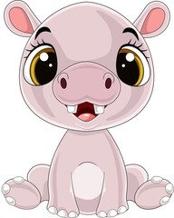 Cartoon funny baby hippo sitting