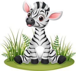Cartoon baby zebra sitting in the grass © tigatelu