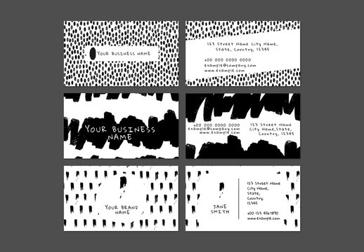 Creative Business Card Layout with Ink Brush Pattern Set