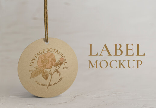 Round Label Tag Mockup in Vintage Style