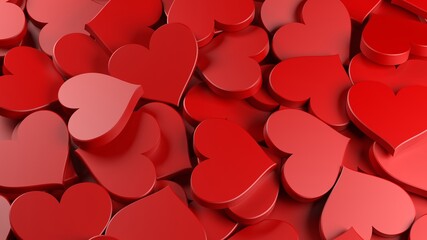 Red hearts background. Concept for Valentine’s Day, Women’s Day, and others. 3D Rendering