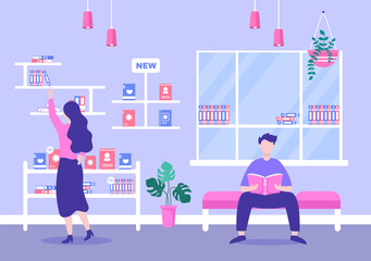 Bookstore Vector Illustration is A Place To Buy Books or Place Read With Flat Style Design
