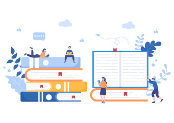 Character People Read Books in a Room Vector Illustrations to Increase Insight and Knowledge. Flat Design