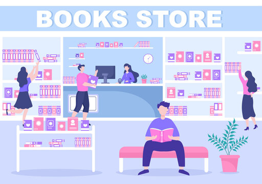 Bookstore Vector Illustration is A Place To Buy Books or Place Read With Flat Style Design