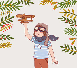 Little boy playing with toy airplane
