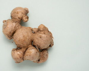 Top down shot of ginger root with copy space 