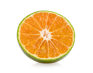 green orange tangerine slice on white background