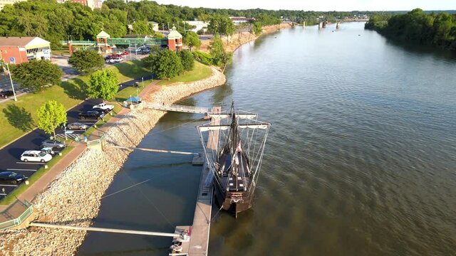 Aerial view of the Pinta, docked on the Cumberland River