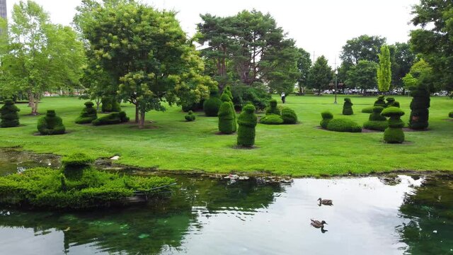 Topiary Park in Columbus, Ohio's, officially the Topiary Garden at Old Deaf School Park, depicts figures from Georges Seurat's 1884 painting, A Sunday Afternoon on the Island of La Grande Jatte