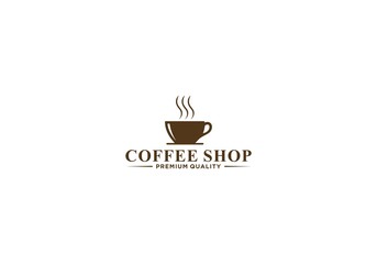 coffee shop logo with hot cup of coffee illustration